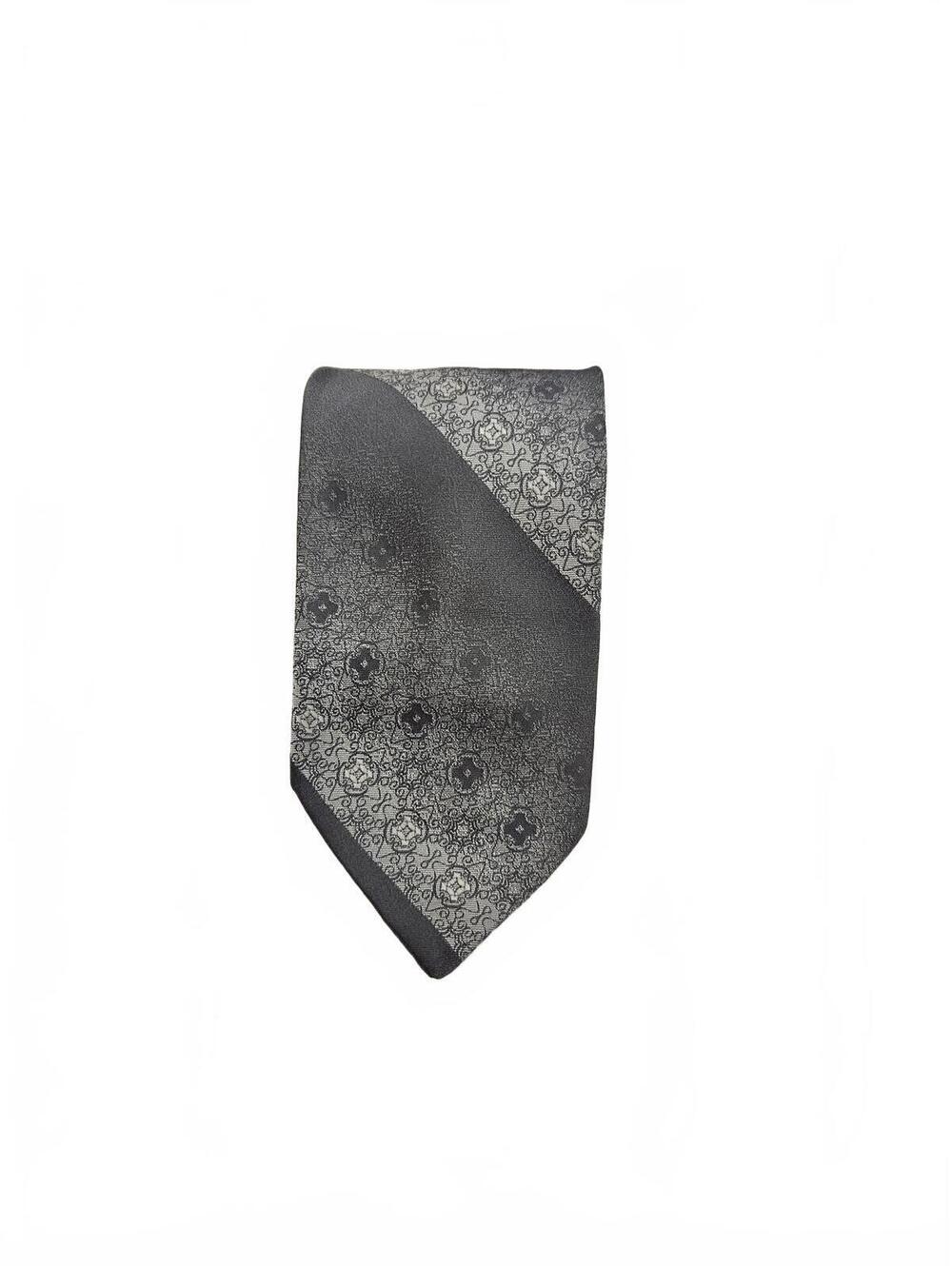 Wemlon by Wembley Vintage Gray and Black Patterned 100% Polyester Tie